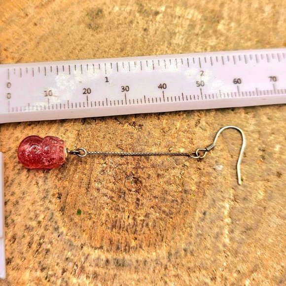 Premium Grade Nature Strawberry Quartz  Pi Xiu  925 Dangle Earring - Picture 2 of 9